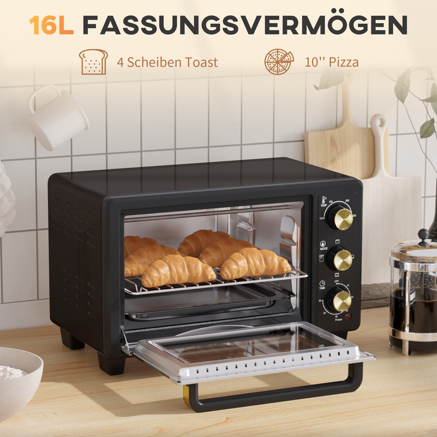 Mini Oven – Toaster Oven – Bakoven – Broodrooster – Grill Oven – Zwart – Compact Formaat – Timer Met Automatische Uitschakeling