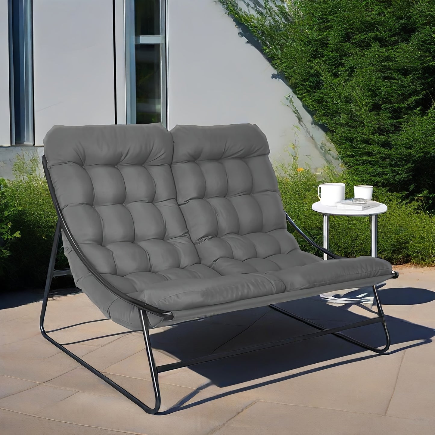 Tuinbank – Buitenbank – Balkonbank – Terrasbank – Garden Sofa – Grijs – Weerbestendig Met Metaal Frame – Inclusief Afneembare Kussens