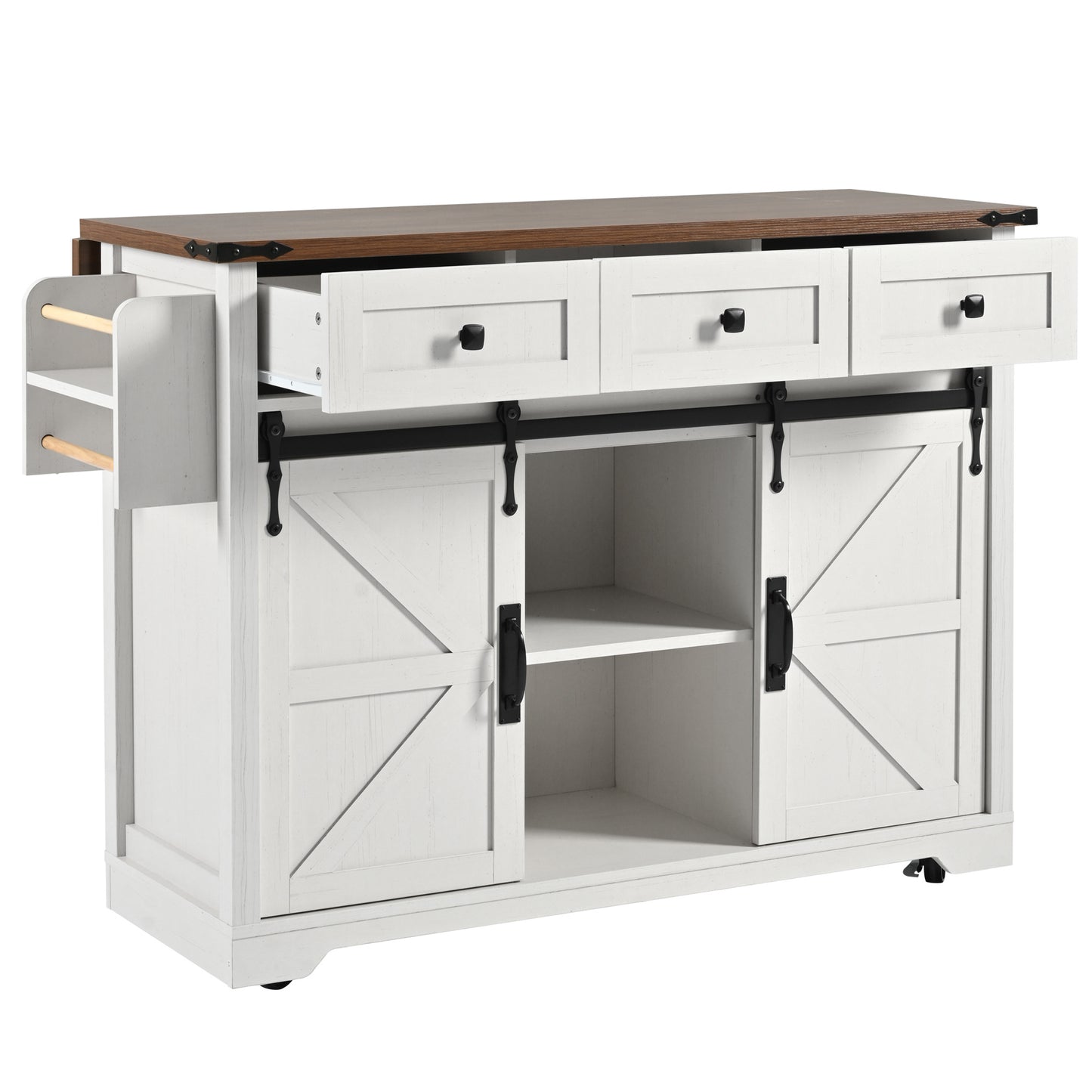 Keukenwagen – Keukentrolley – Serveerwagen – Keukenmeubel – Werkbank – Uitschuifbaar Werkblad 140 cm – Stevig MDF en Metaal – Wielen met Remmen