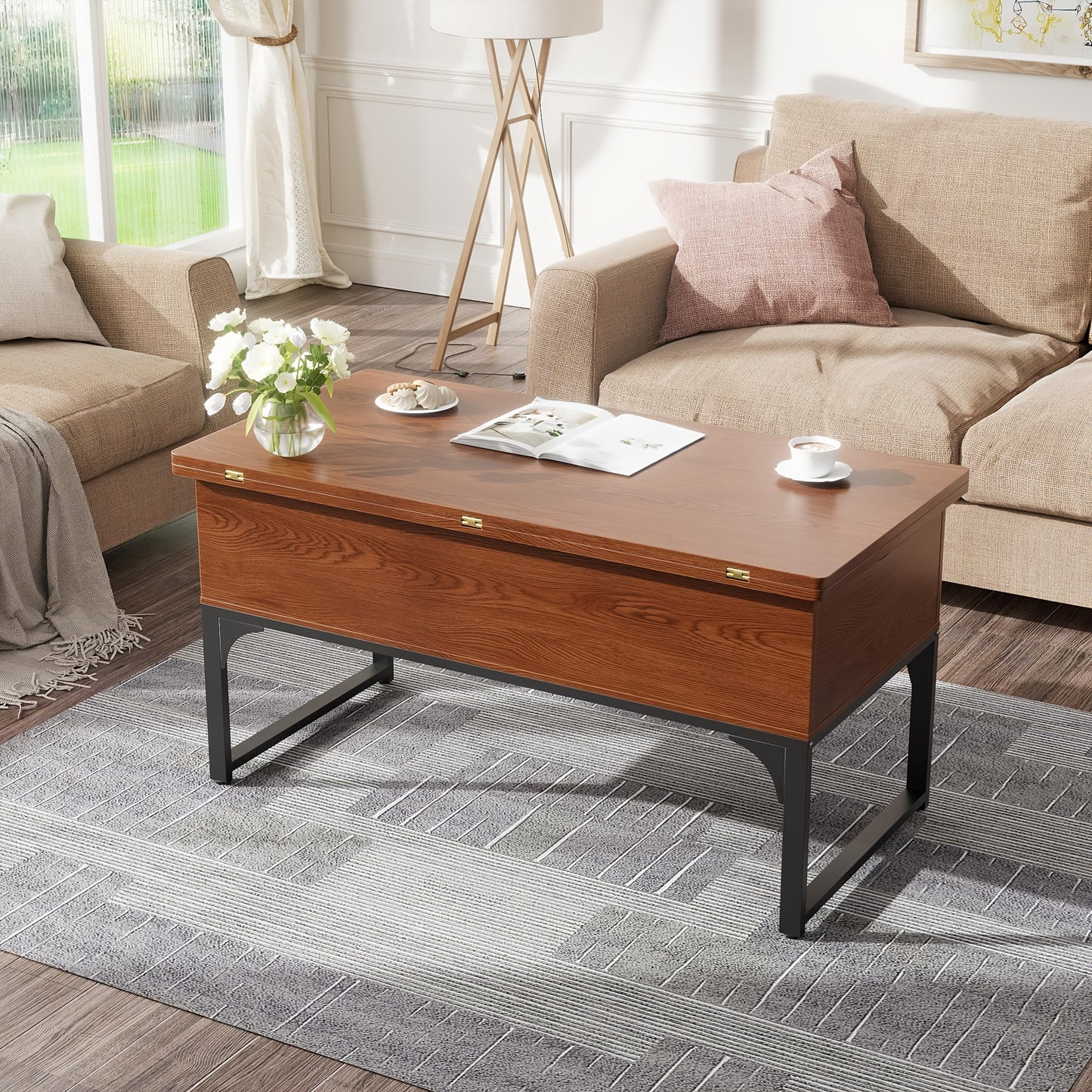 Salontafel – Koffietafel – Bijzettafel – Woonkamertafel – Tafel – Verstelbaar Blad – Opbergruimte & Ruimtebesparend Design – 44,6 x 100 x 61,5 cm – Bruin