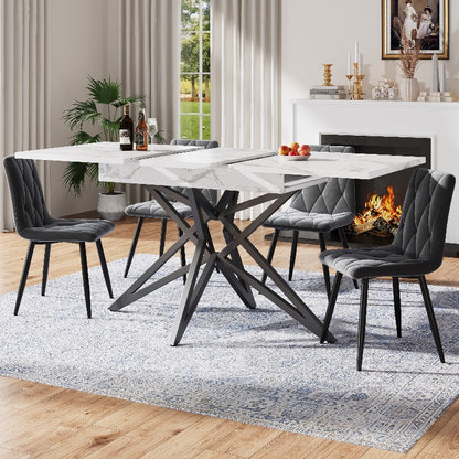 Uitschuifbare Eettafel Set – Eettafel Met Stoelen – Eettafel Uitschuifbaar – Keukentafel Set – Moderne Eettafel – Donkergrijs Fluweel – Compact & Ruimtebesparend – 120-160x68 cm