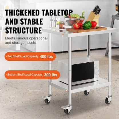 Werktafel – Werkbank – Werkbanktafel – Werkplek – RVS – Roestvrij Staal – 61x76x97 cm – 4 Zwenkwielen Met Rem