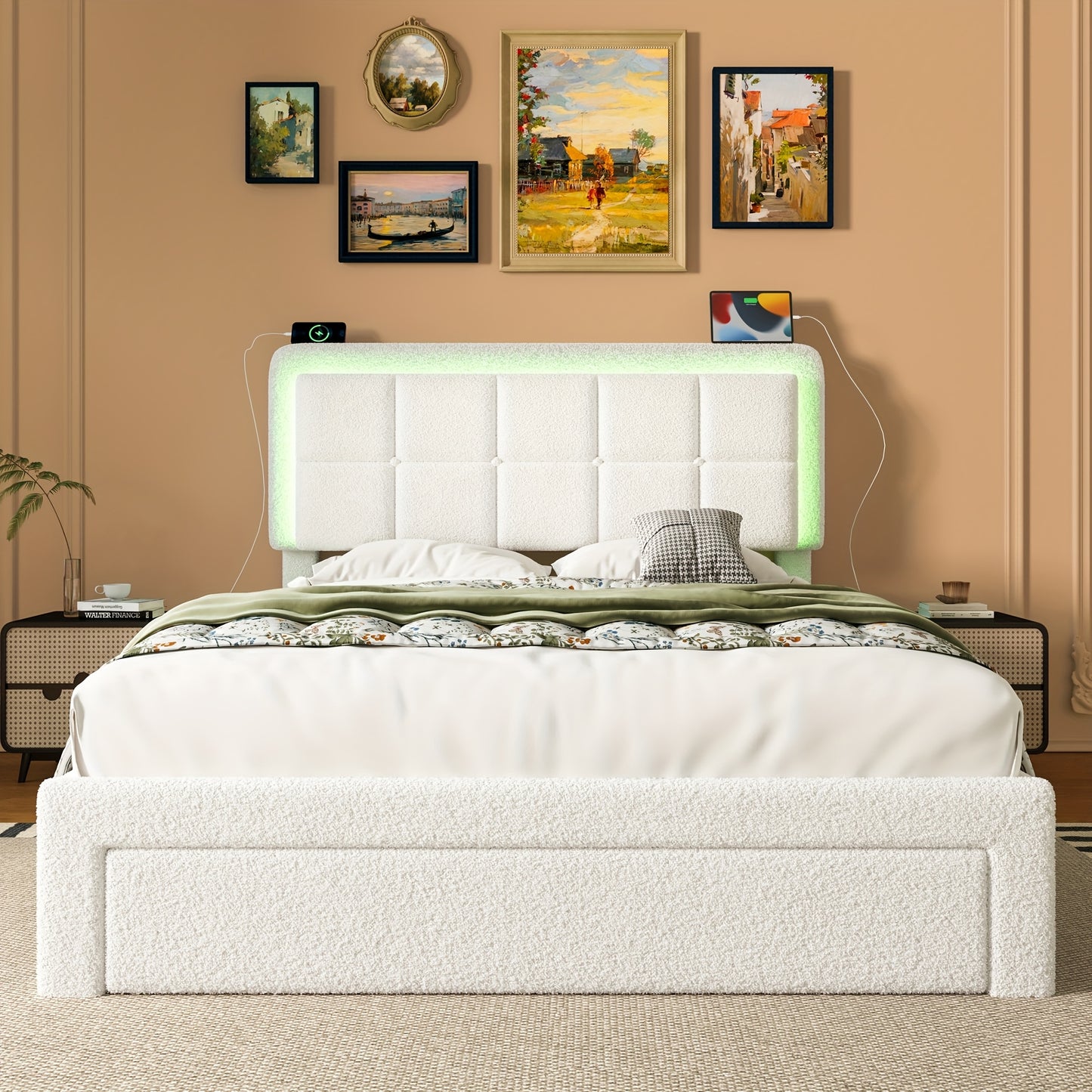 Bedframe – Bedombouw – Tweepersoonsbed – Metalen Bed – Gestoffeerd Bed – Velourse Bekleding – Verstelbaar Hoofdbord – 160x200 cm – Stevige Constructie