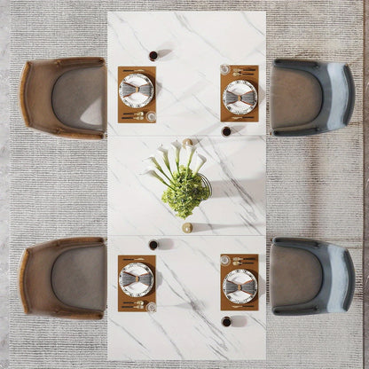 Eettafel – Tafel – Keukentafel – Dinertafel – Eetkamertafel – Rechthoekig – Wit met Gouden Accenten – Met Metalen Trestle Poten – 63 Inch voor 4-6 Personen