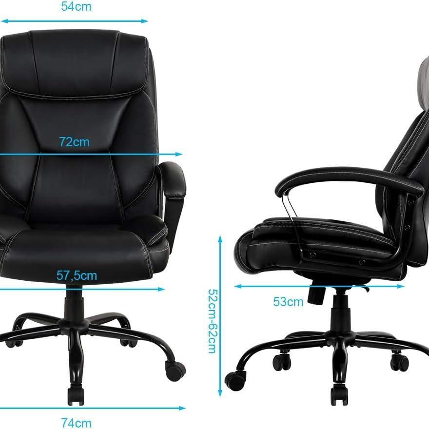 Bureaustoel – Office Chair – Werkstoel – Computerstoel – Bureaustoel Ergonomisch – Verstelbare Zithoogte 50-60 cm – Draagvermogen 220 kg – 360° Draaibaar – Kunstleer Zwart