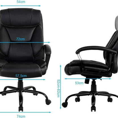 Bureaustoel – Office Chair – Werkstoel – Computerstoel – Bureaustoel Ergonomisch – Verstelbare Zithoogte 50-60 cm – Draagvermogen 220 kg – 360° Draaibaar – Kunstleer Zwart