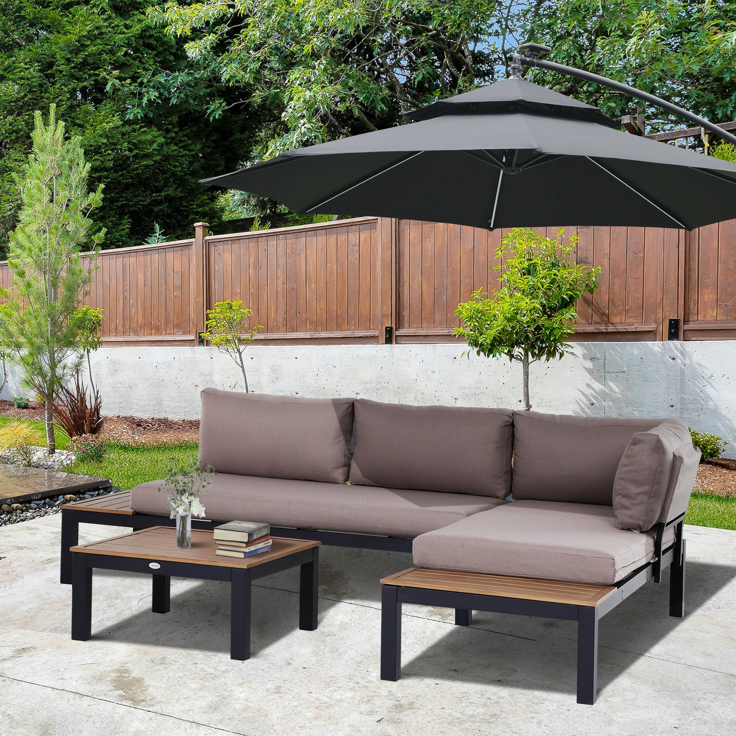 3-delige loungeset – tuinset – loungeset – balkonset – terrasset – aluminium frame – waterafstotende kussens – grijs/natuurkleur