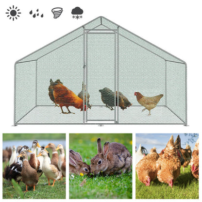 Chicken Coop Outdoor Enclosure with Waterproof PE Paint Cloth Plenty of Space for Chickens, Rabbits and Other Small Animals Roof With PVC-coated Sturdy Steel Frame Free Range Enclosure Triangular roof/dome Galvanised Steel Fr