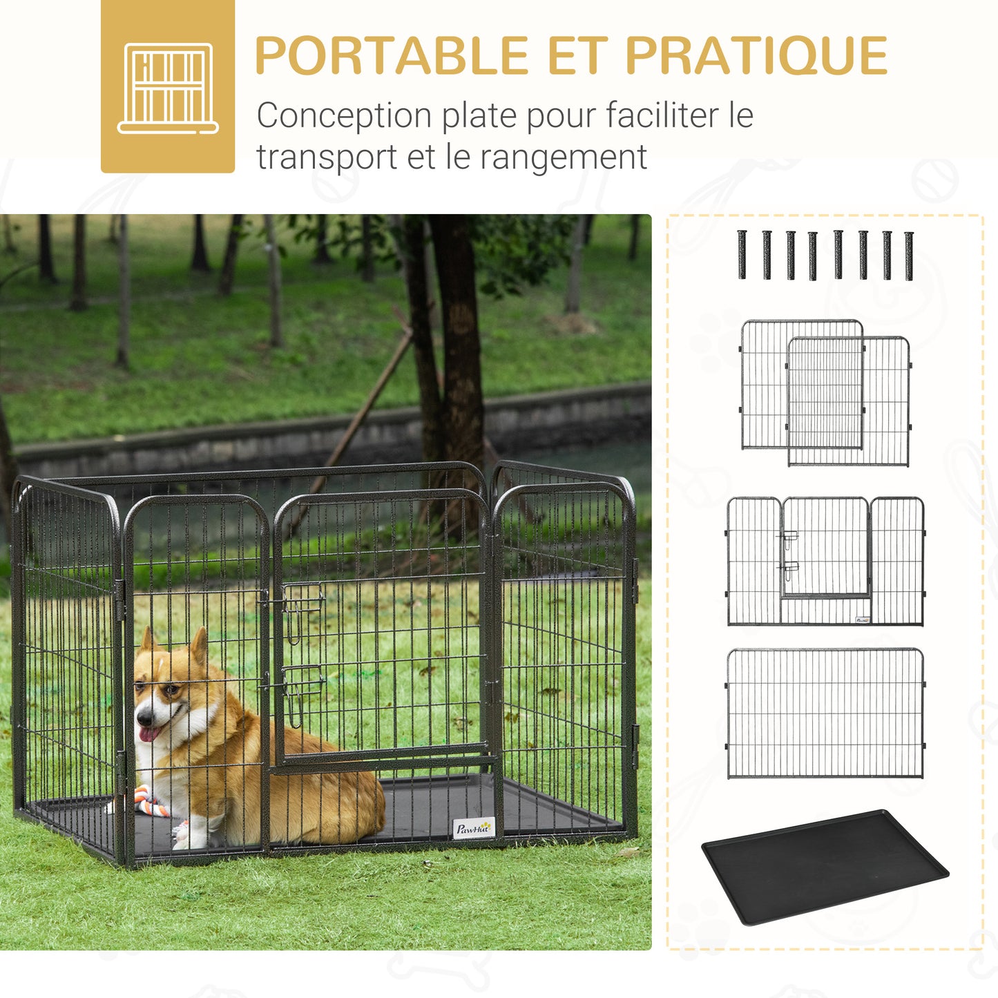 Hondenren – Hondenomheining – Hondenkooi – Hondenrenhek – Zwart – Metalen Frame – 109x74x71 cm – Dubbele Sluiting