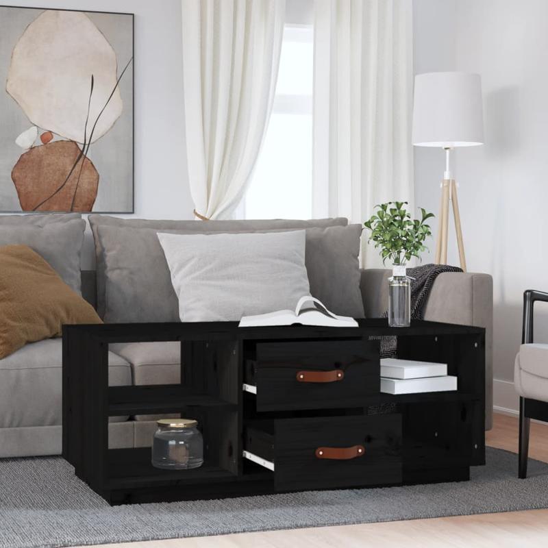Coffee Table 100X50X41 Cm Solid Pine Wood Black Practical, Removable, Suitable for All Seasons