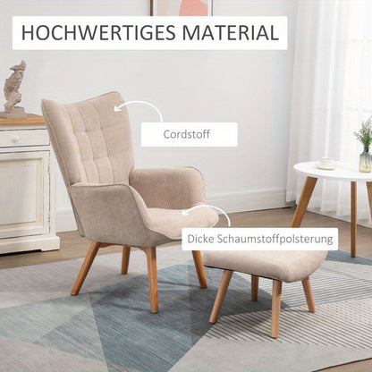 Fauteuil – Relaxfauteuil – Loungestoel – Zetel – Armstoel – Beige – Ademend Zacht Stof – Stevig Stalen Frame Met Houten Poten
