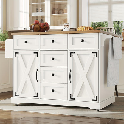 Multifunctional Kitchen Island with Mobile Storage Cabinet & Buffet - & Classic Design, Freestanding Floor Cabinet with Spacious Countertop, Ample Storage Space, No Electrical Required for Dining Room & Living Room, Durable M