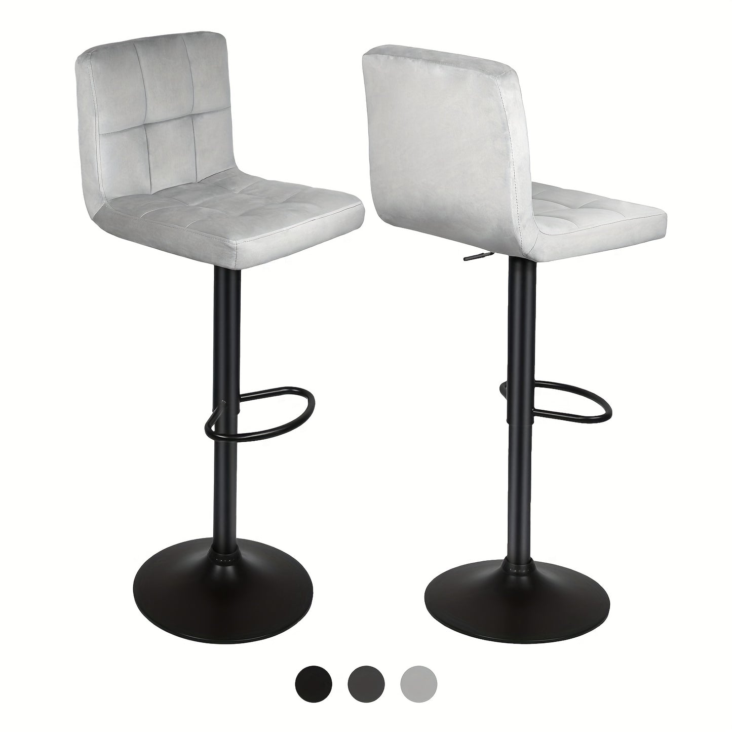 2pcs Heavy-duty Velvet Bar Stools With Footrest, Adjustable Swivel Chairs For 90cm Counters