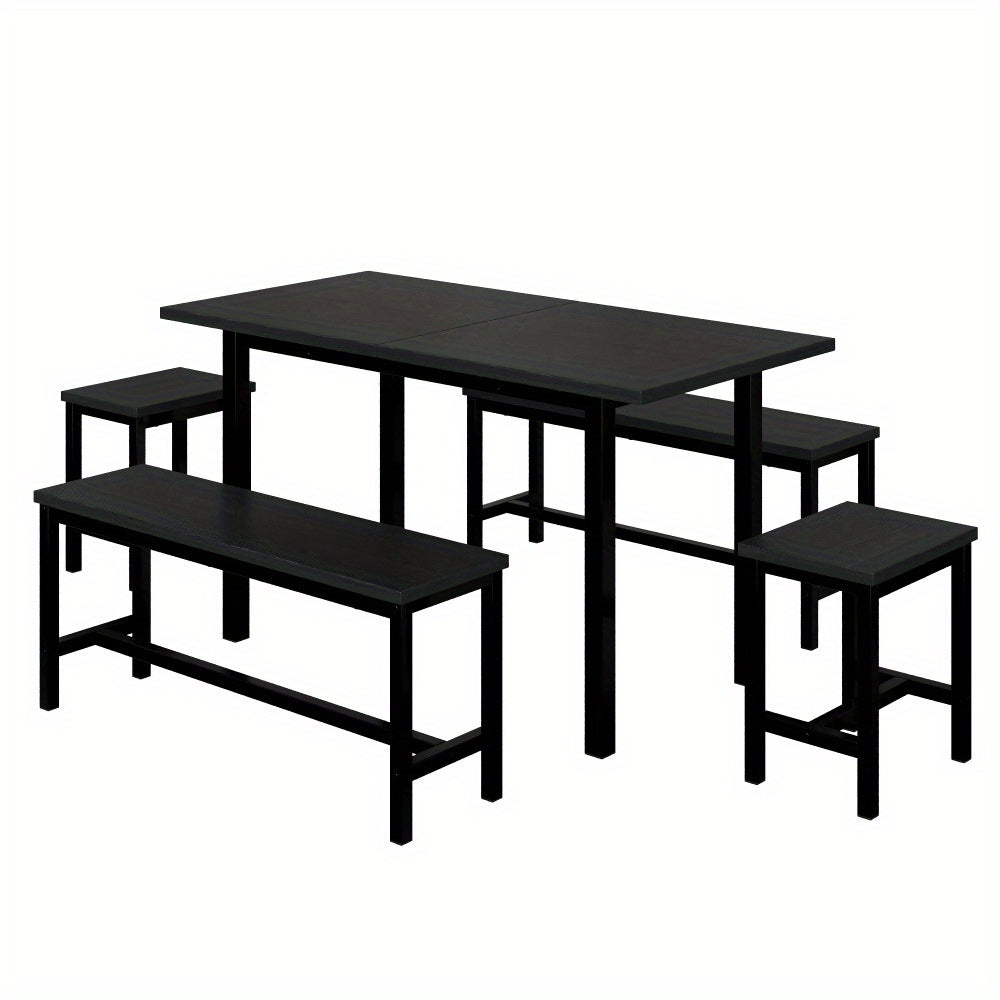 Eettafel Set – Eetkamerset – Keukentafel Set – Zitgroep – Uitschuifbare Tafel – 160x70x75 cm – Inklapbaar – Zwart – Stevig Metalen Frame – Ruimtebesparend Modern Design