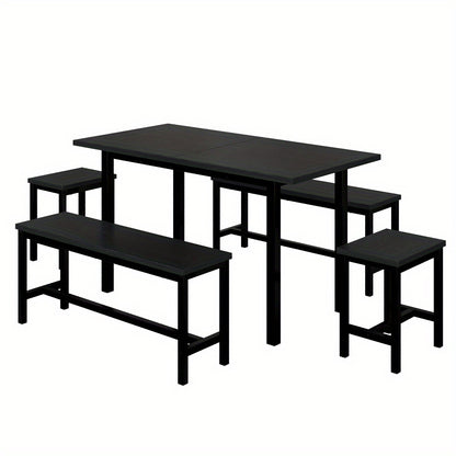 Eettafel Set – Eetkamerset – Keukentafel Set – Zitgroep – Uitschuifbare Tafel – 160x70x75 cm – Inklapbaar – Zwart – Stevig Metalen Frame – Ruimtebesparend Modern Design