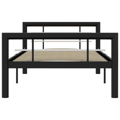 Contemporary Metal Bed Frame with Transparent Headboard - 90x200cm, Black & White Minimalist Design, Sturdy Metal Frame, Easy Assembly, No Electricity Needed, Perfect for Modern Bedroom Decor, Bedroom Furniture, Minimalist Be