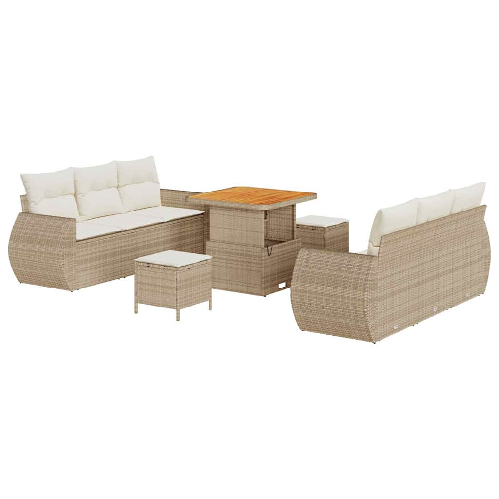 Loungeset – Tuinbank – Tuinmeubelset – Buitenmeubels – Loungesofa – Beige/Crème – Handgeweven Rattan – Weerbestendige Kussens