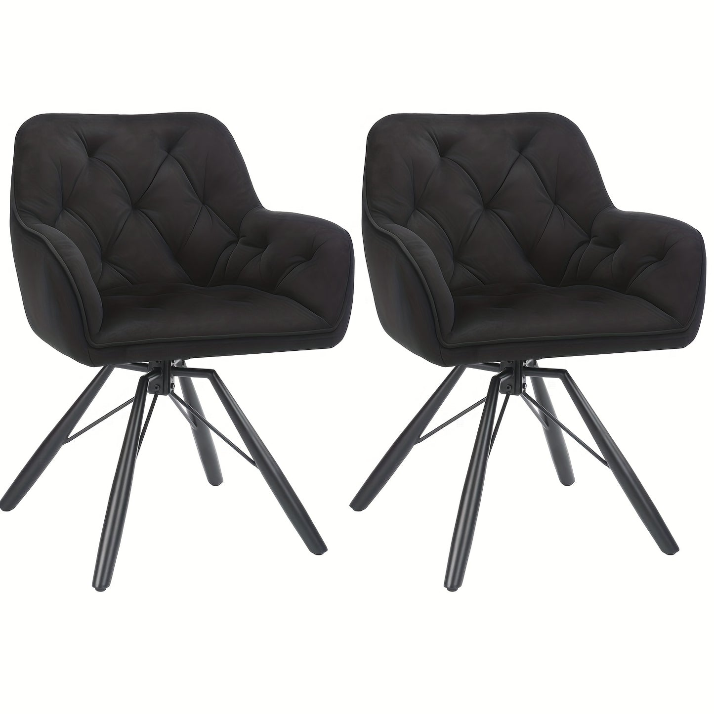 360° Draaibare Eetkamerstoelen – Draaistoelen – Velvet Stoelen – Bureaustoelen – Zwarte Stoelen – Set Van 2 – Ergonomisch Met Armleuningen – Stevige Metalen Pootjes