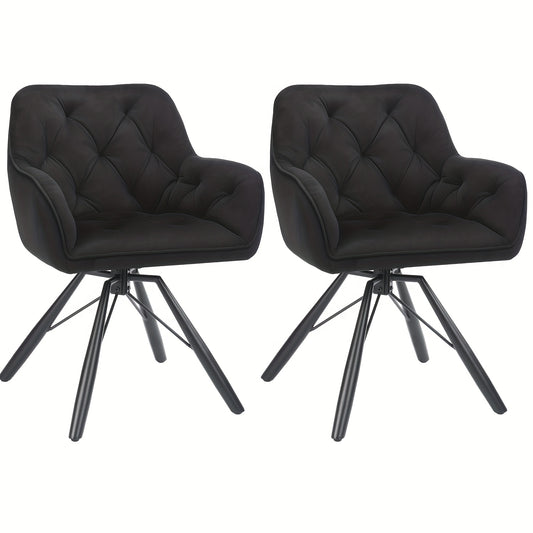360° Draaibare Eetkamerstoelen – Draaistoelen – Velvet Stoelen – Bureaustoelen – Zwarte Stoelen – Set Van 2 – Ergonomisch Met Armleuningen – Stevige Metalen Pootjes