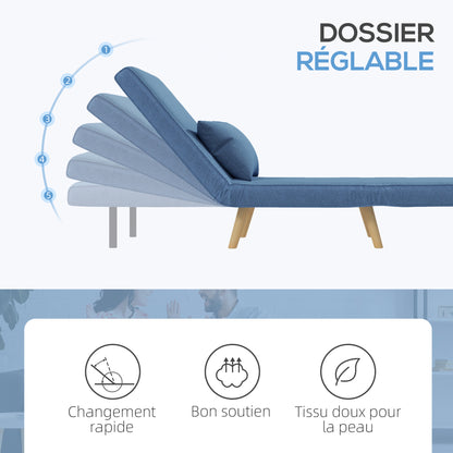 3-in-1 Fauteuil – Slaapstoel – Relaxstoel – Zetel – Loungestoel – Verstelbare Rugleuning 5 standen – Ademend Linnenstof Blauw