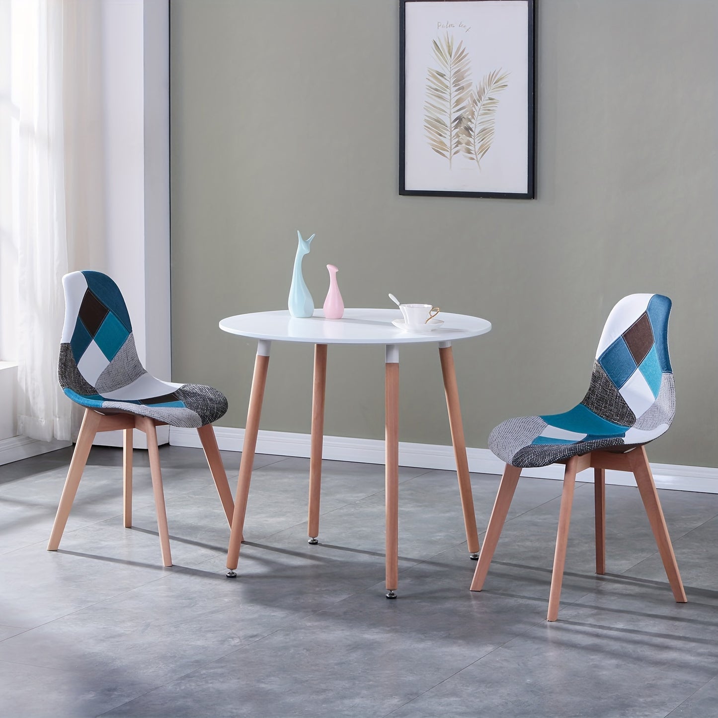 Eetkamerstoelen – Stoelen – Dinerset – Keukenstoelen – Zwarte Stoelen – Blauw Patchwork – Scandinavisch Design – Ergonomisch – Massief Beukenhout – Onderhoudsvriendelijk