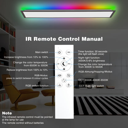 Dubbele LED Plafondlamp – LED Plafondverlichting – LED Plafondpaneel – RGB Plafondlamp – Moderne Plafonnière – 120 cm Zwart Frame – Verstelbare Kleurtemperatuur en RGB Achtergrondverlichting