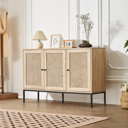 Rotan kast – Rattan kast – Opbergkast – Dressoir – Ladekast – Handgevlochten deuren – Verstelbare planken – 120 cm breed – Natuurlijk materiaal