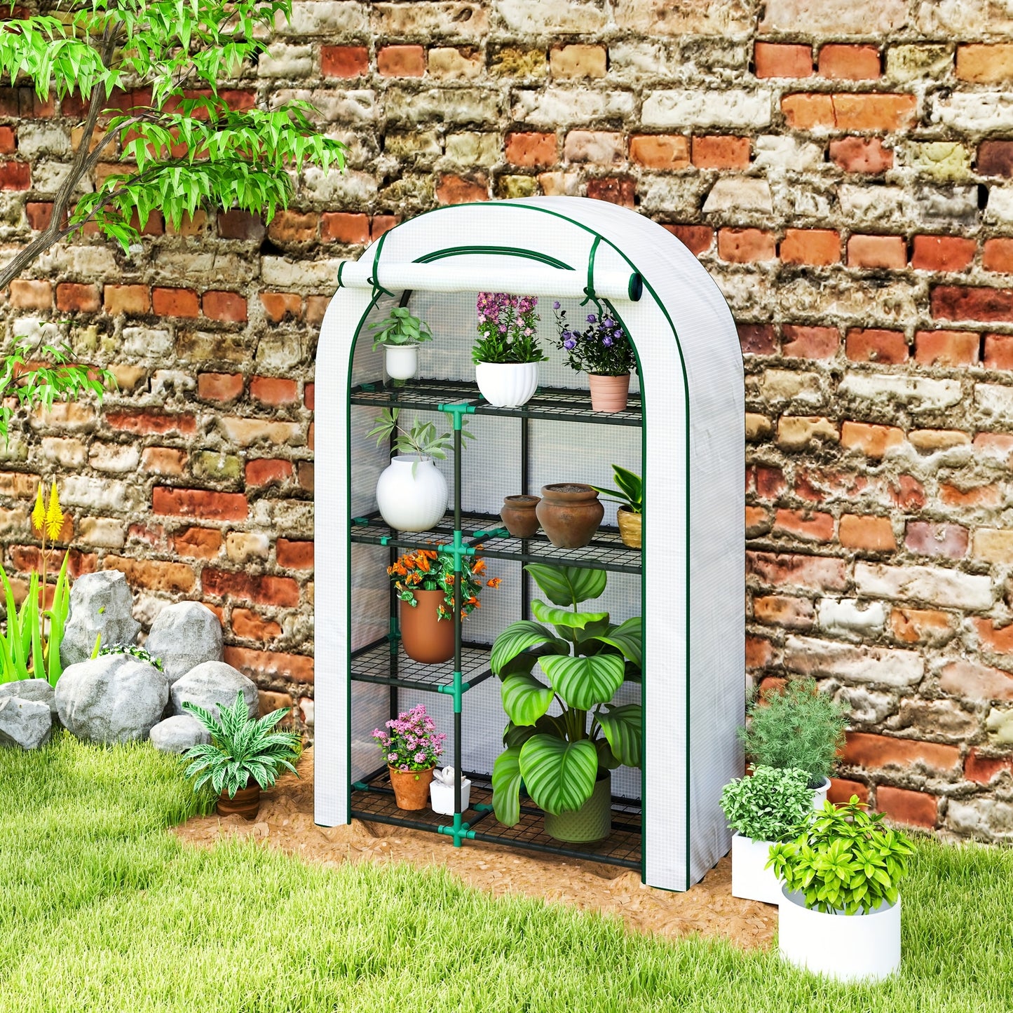 Kas met Rond Dak – Kweekkas – Balkonkas – Tuinkas – Tomatenkas – Wit – Met Deur en Schappen – 100 x 45 x 160 cm – Winterbestendig Plastic Folie