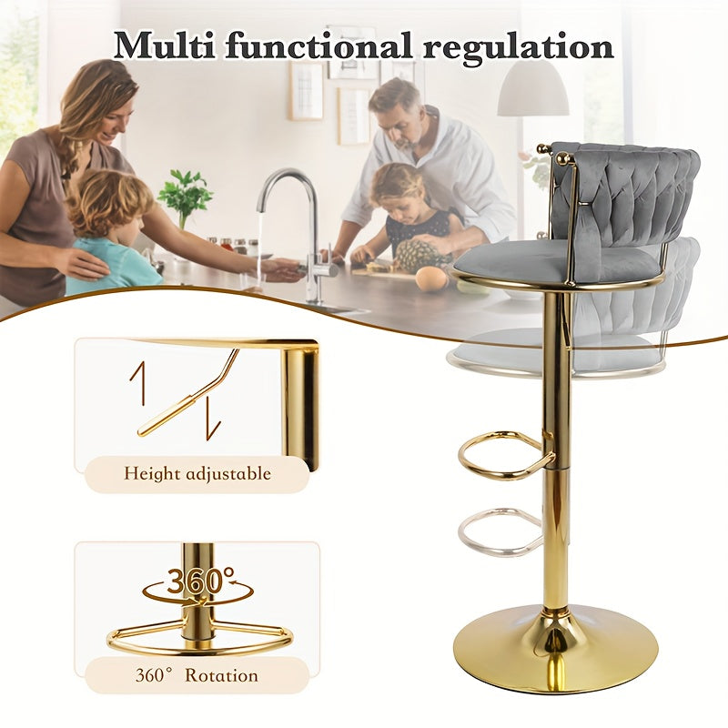 Barstoel Set 2 – Barkrukken – Barstoelen – Keukenstoelen – Verstelbare Krukken – Zwart Dutch Velvet – Verstelbare Hoogte – 360° Draaibaar Met Gouden Metalen Poten