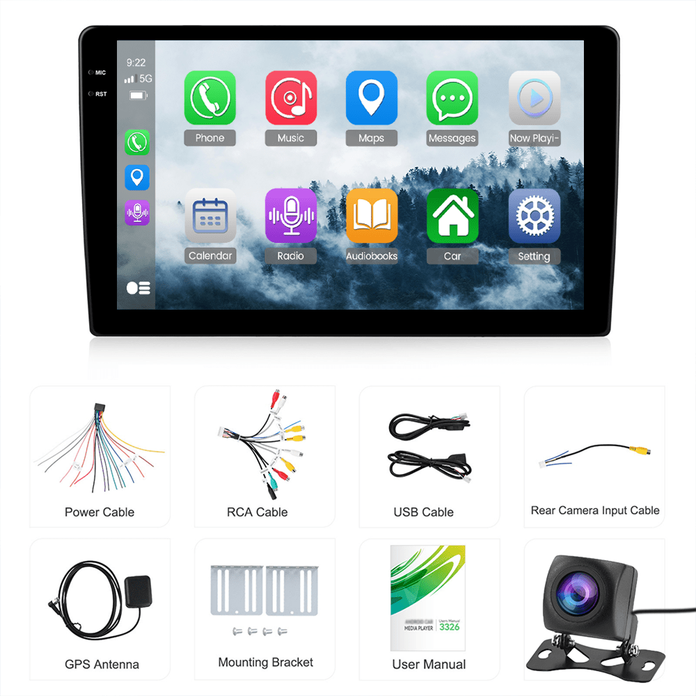 Autorradio – Car Stereo – Multimedia Speler – Navigatiesysteem – Touchscreen Unit – 9 Inch 2-DIN – Android 15 Systeem – Draadloze CarPlay & Android Auto – Achteruitrijcamera – 4GB RAM 128GB Opslag