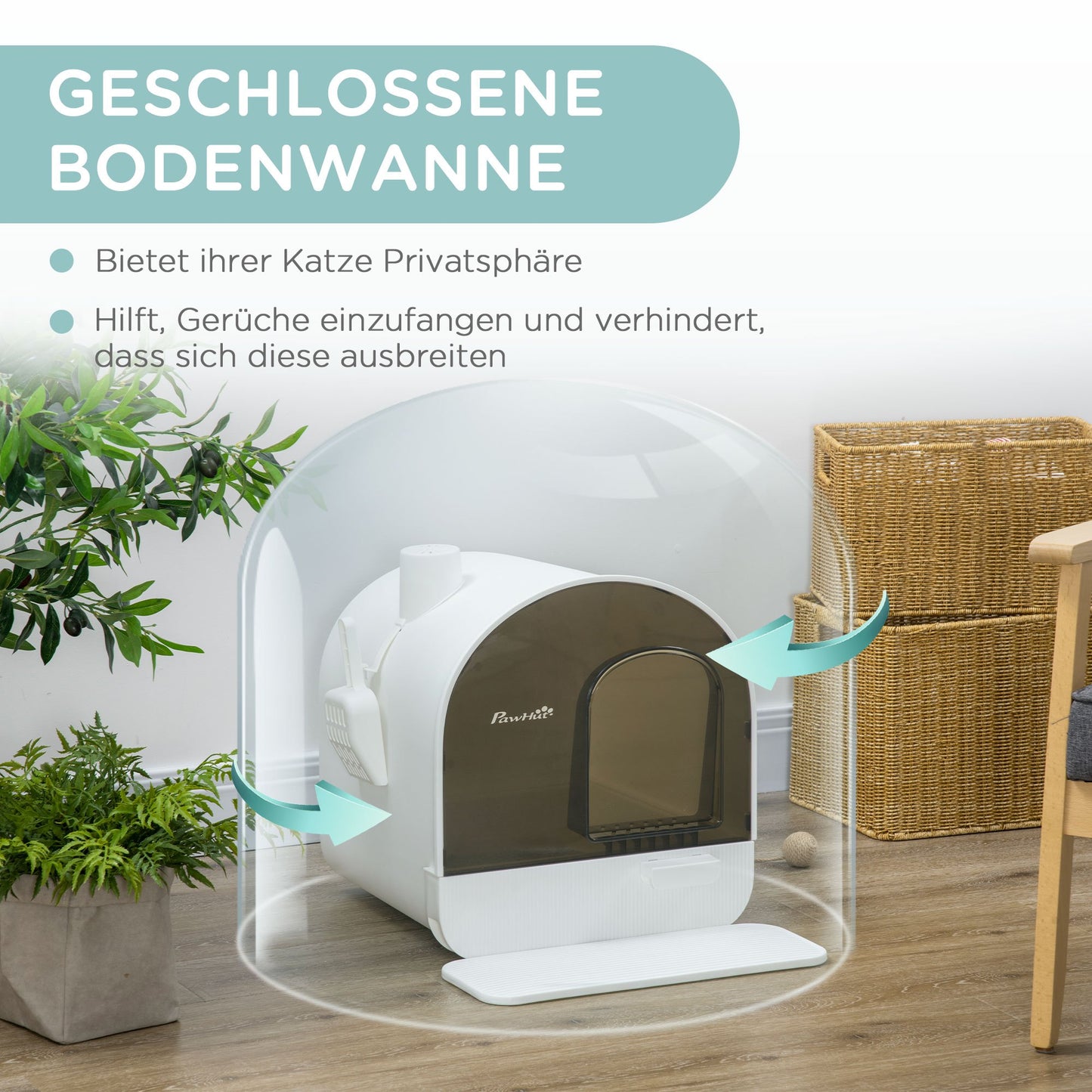 Kattenbak – Kattenbakje – Katten WC – Katten Toilet – Kattenbak Met Filter – Gesloten Design – Inclusief Vervangfilter – Mat Tegen Strooisel – 43x44x47 cm – Zwart/Wit