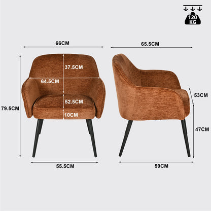Fauteuil – Zetel – Lounge Chair – Relaxstoel – Armstoel – Caramel Chenillestof – 10 cm Dikke Schuimlaag – Metalen Kruispoot Frame – Compacte Afmetingen 65,5x65x81,5 cm