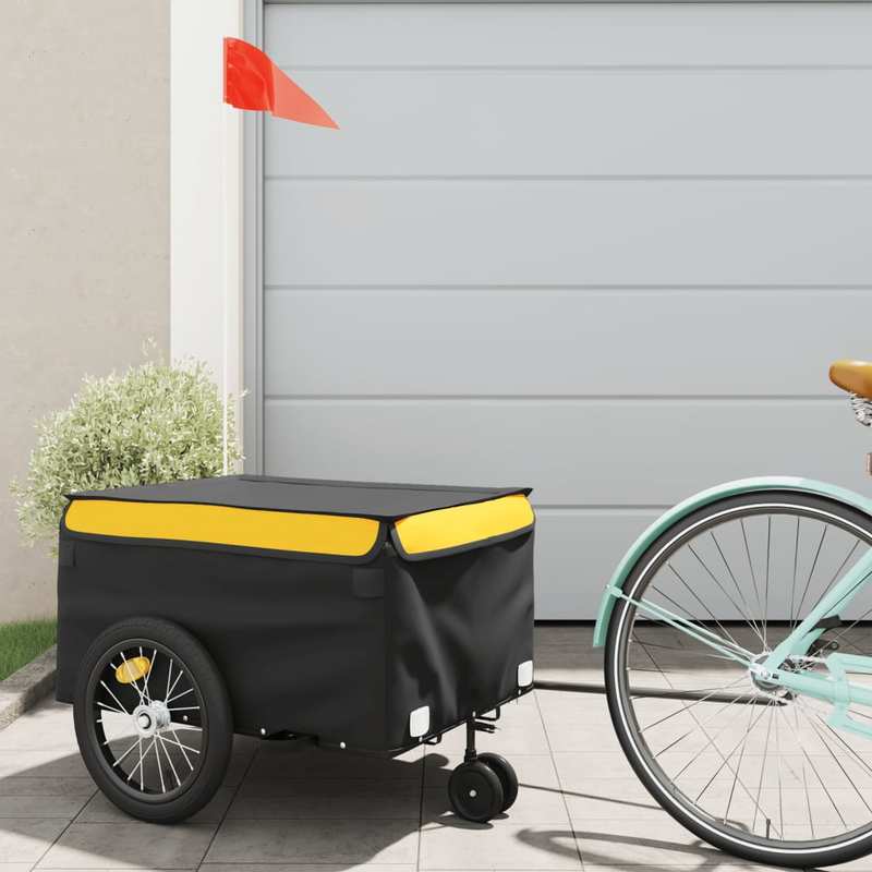 Black and Yellow Bike Trailer - Durable Iron Construction with Anti-Tip Base, 45 kg Load Capacity - Optimal Stability for Heavy Loads | Work/Camping/Heavy Luggage Equipment