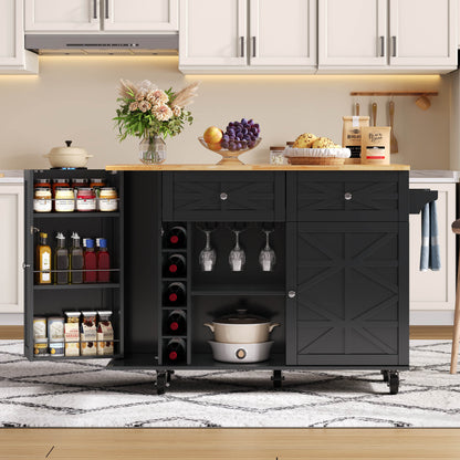 Keukentrolley – Keukenwagen – Serveerwagen – Keukenrek – Keukenkast – Uitklapbaar Werkblad – MDF Houtlook – Verrijdbaar met Vergrendelbare Wielen – 120x45(70)x89 cm – Zwart