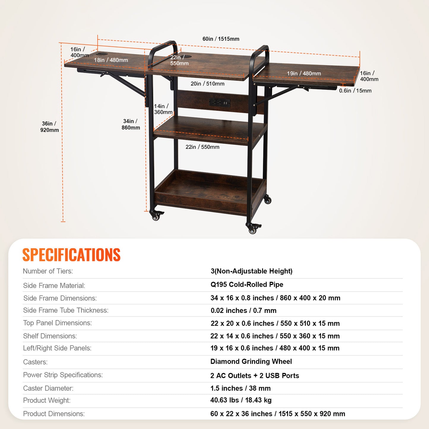 Heat Press Tafel – Werktafel – Werkbank – Opbergtafel – Mobiele Tafel – Inklapbare Zijpanelen – Geïntegreerd Oplaadstation