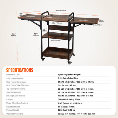 Heat Press Tafel – Werktafel – Werkbank – Opbergtafel – Mobiele Tafel – Inklapbare Zijpanelen – Geïntegreerd Oplaadstation