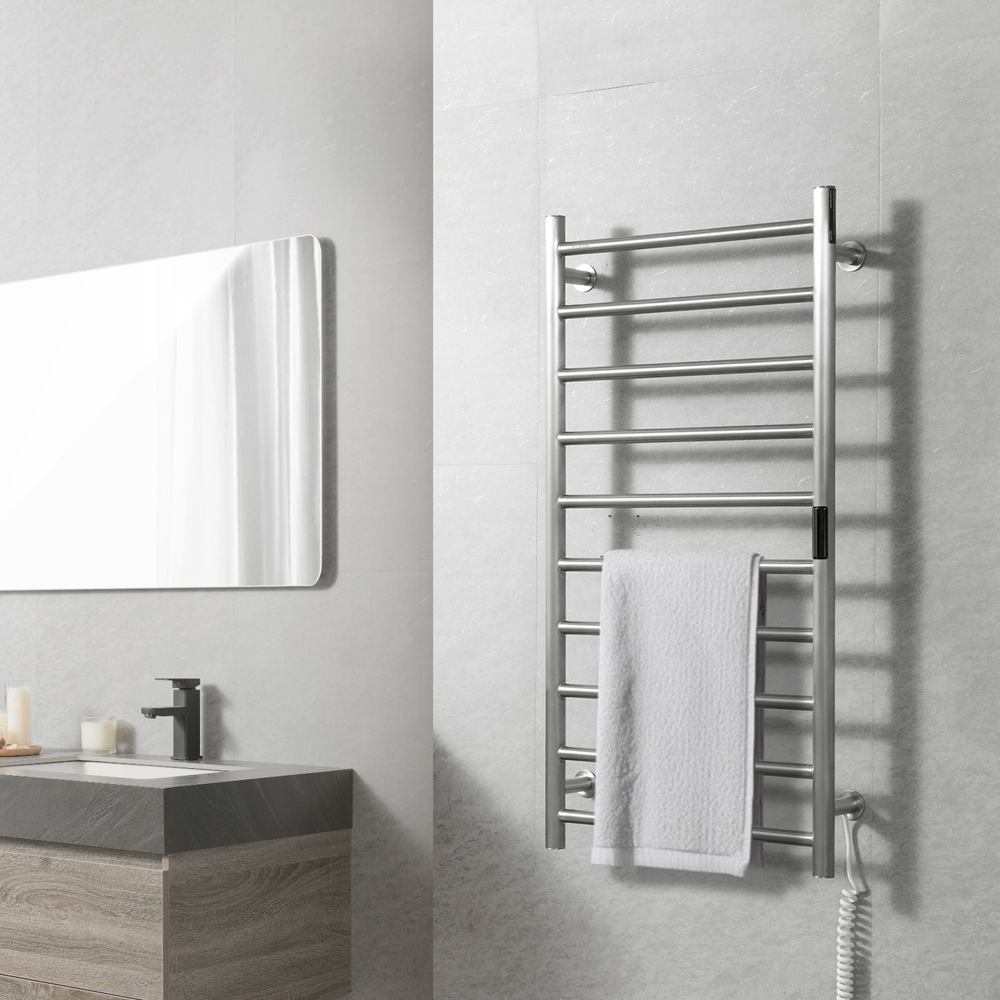 Elektrische Handdoekwarmer – Handdoekradiator – Verwarmd Handdoekrek – Badkamerrek – Wandmontage – RVS Staal – 5 Warmtestanden Met Timer