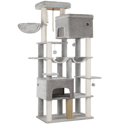 Krabpaal – Kattenkrabpaal – Kattenboom – Krabmeubel – Kattenhuis – XXL 200 cm Hoog – 10 Sisal Krabpalen & 2 Hangmatten