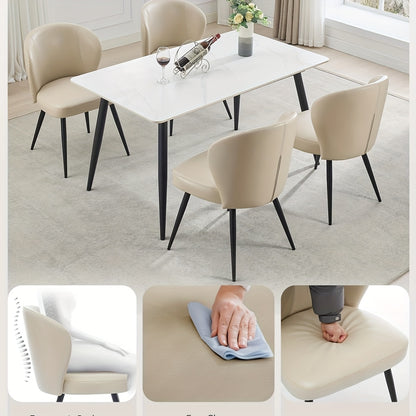 Eetkamerstoelen – Stoelen – Kuipstoelen – Keukenstoelen – Zwarte Stoelen – Gestoffeerd Kunstleer – Stalen Onderstel – Set van 2 – Ergonomische Rugleuning – Max. 120 kg draagvermogen - Wit