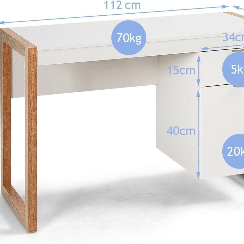 Bureau – Computertafel – Schrijftafel – Kinderbureau – Kantoorbureau – Wit – Houten Afwerking – Met Lade En Kast – 112x50x75 cm