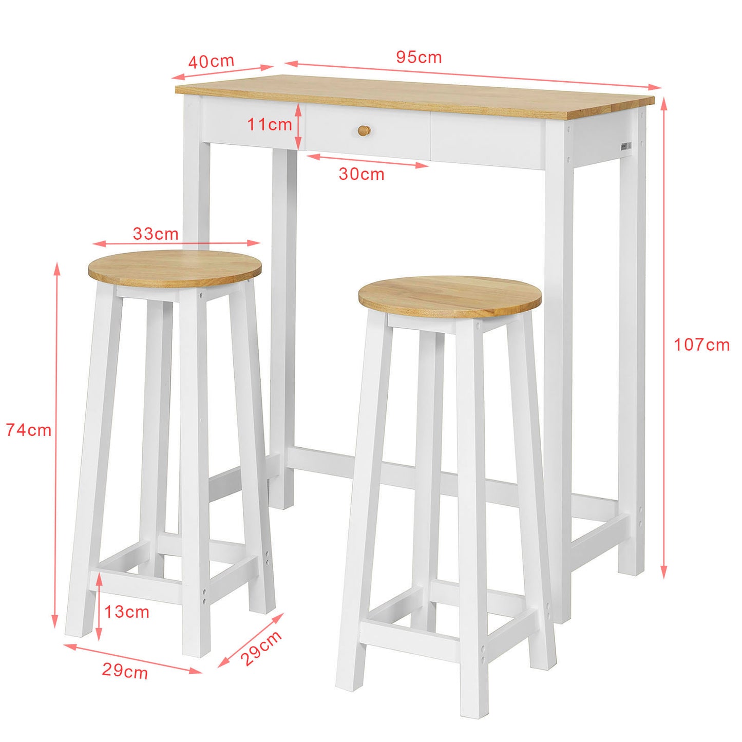 Bartafelset – Barkrukken Set – Statafel – Keukentafel – Eettafel – Modern Design – Compact Met Lade En Houtlook