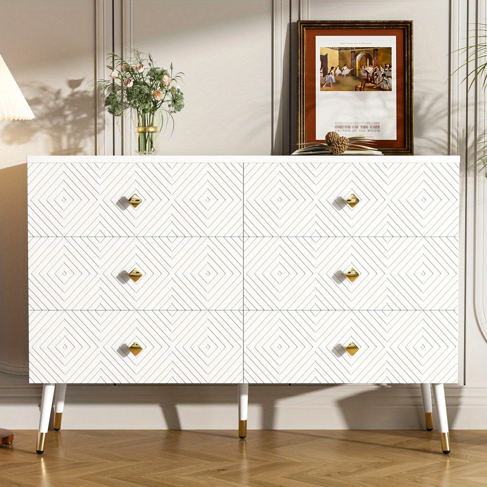 Ladeblok – Ladekast – Ladeblok Bureau – Rolcontainer – Ladekast Met Lades – 6 Lades – Wit Met Gouden Handgrepen – Direct Gebruiksklaar