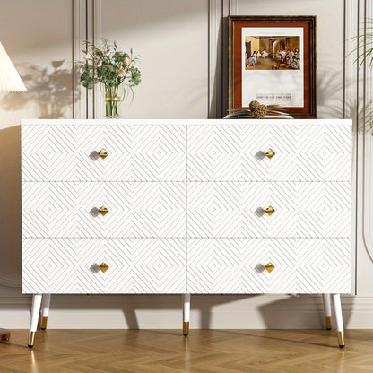 Ladeblok – Ladekast – Ladeblok Bureau – Rolcontainer – Ladekast Met Lades – 6 Lades – Wit Met Gouden Handgrepen – Direct Gebruiksklaar