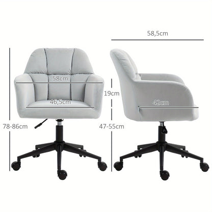 Draaifauteuil – Bureaustoel – Office Chair – Werkstoel – Stoel Met Armleuningen – Lichtgrijs Fluweel – Verstelbare Zithoogte – 360° Draaibaar