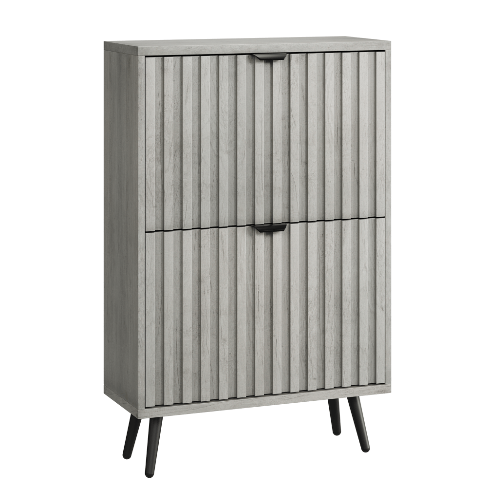 Schoenenkast – Schoenenrek – Opbergkast – Schoenenopberger – Halmeubel – Grijs MDF – 2 Dubbele Klapladen – Compact 60 cm Breed