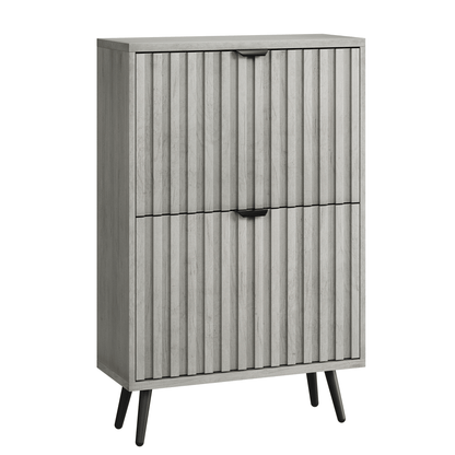 Schoenenkast – Schoenenrek – Opbergkast – Schoenenopberger – Halmeubel – Grijs MDF – 2 Dubbele Klapladen – Compact 60 cm Breed