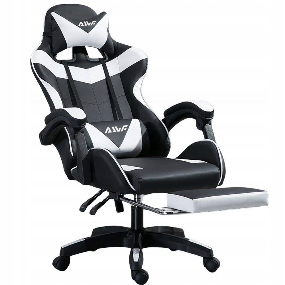 Gamingstoel – Gamestoel – Gaming Chair – Game Stoel – Bureaustoel – Ergonomisch – Met Voetensteun & Lendensteun – Zwart-Wit