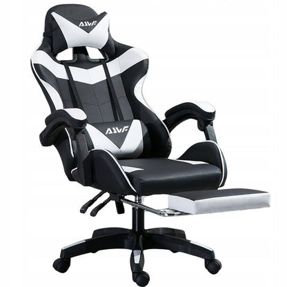 Gamingstoel – Gamestoel – Gaming Chair – Game Stoel – Bureaustoel – Ergonomisch – Met Voetensteun & Lendensteun – Zwart-Wit