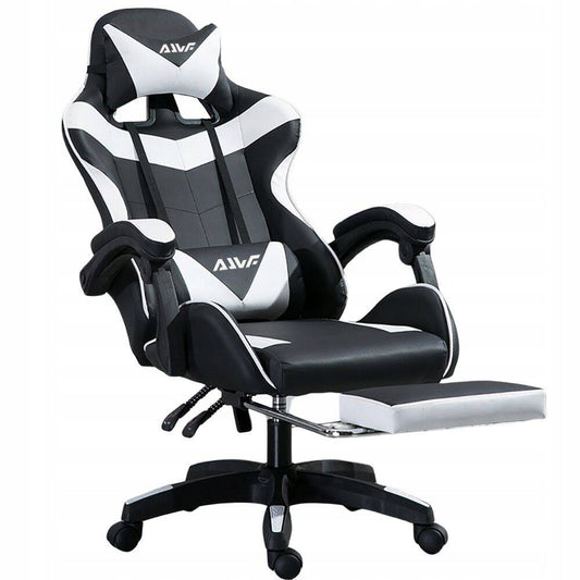 Gamingstoel – Gamestoel – Gaming Chair – Game Stoel – Bureaustoel – Ergonomisch – Met Voetensteun & Lendensteun – Zwart-Wit