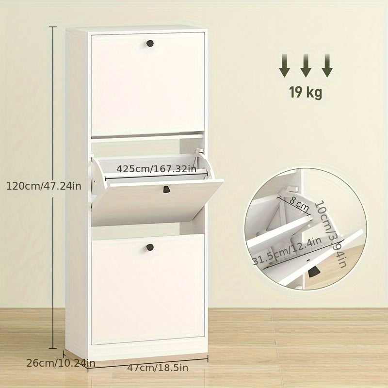 Schoenenkast – Schoenrek – Schoenopberger – Schoenkastje – Schoenenbak – Modern – Smal – Verstelbaar – 12 Paar – Wit – Metaal – 47x26x120 cm